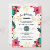 Modern Floral Pink Teal Bachelorette Weekend Invitation (Front)