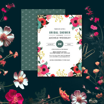 Modern Floral Pink Teal Bridal Shower Invitations by YourWeddingDay at Zazzle