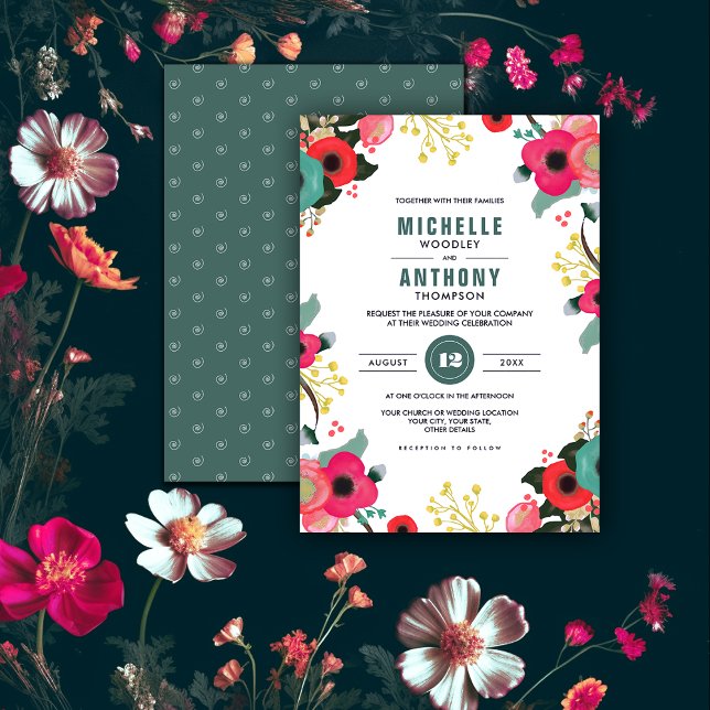 Modern Floral Pink Teal Custom Wedding Invitations (Creator Uploaded)