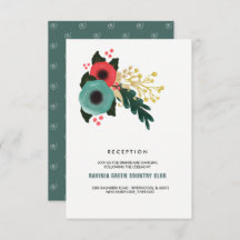 Modern Floral Pink Teal Wedding Reception Cards