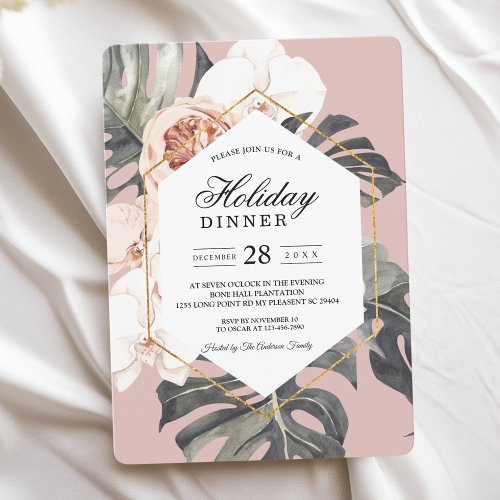 Modern Floral Pink Tropical Leaves  Orchid  Invitation