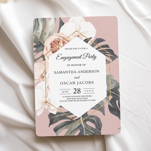 Modern Floral Pink Tropical Leaves  Orchid  Invitation