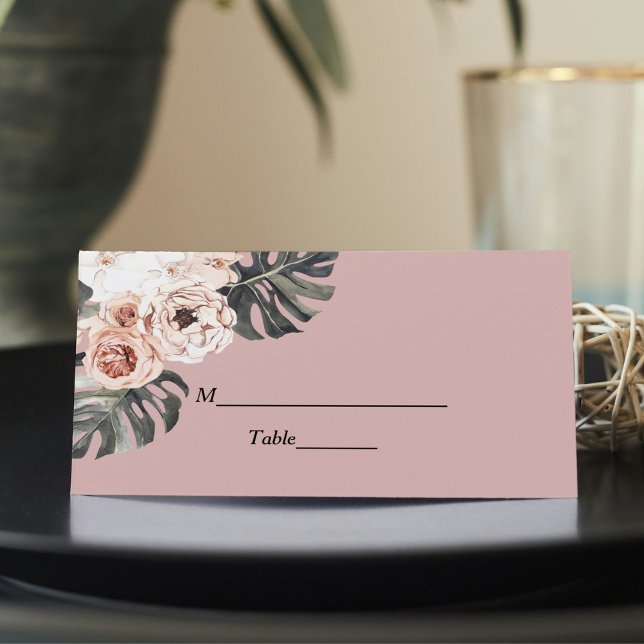 Modern Floral Pink Tropical Leaves & Orchid  Place Card (Creator Uploaded)