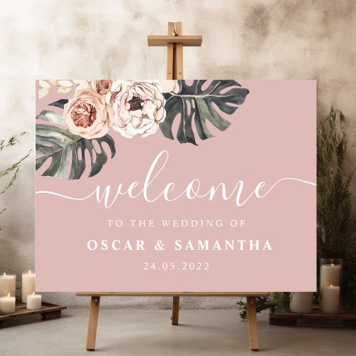 Modern Floral Pink Tropical Leaves  Orchid   Sign