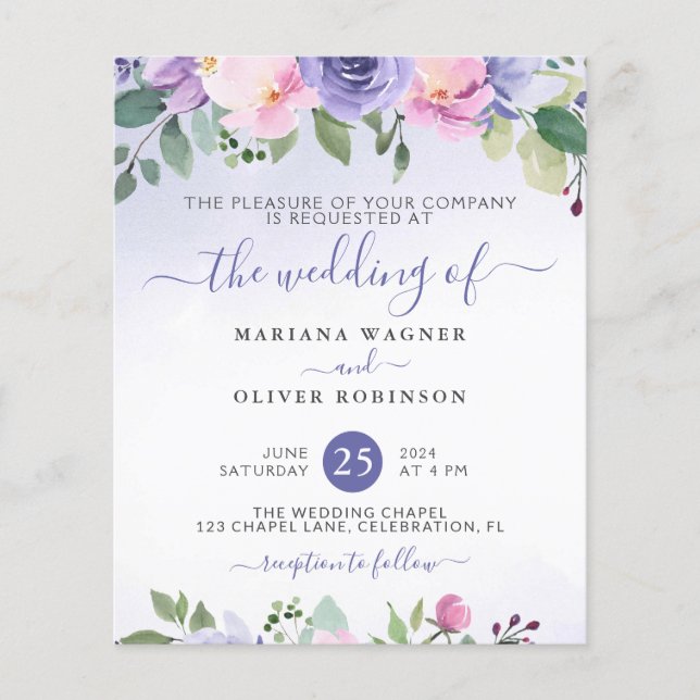 Modern Floral Pink Wedding Invitation Flyer (Front)