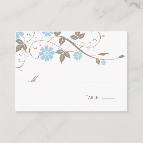 Modern Floral Place Card - Aqua Blue Business Cards