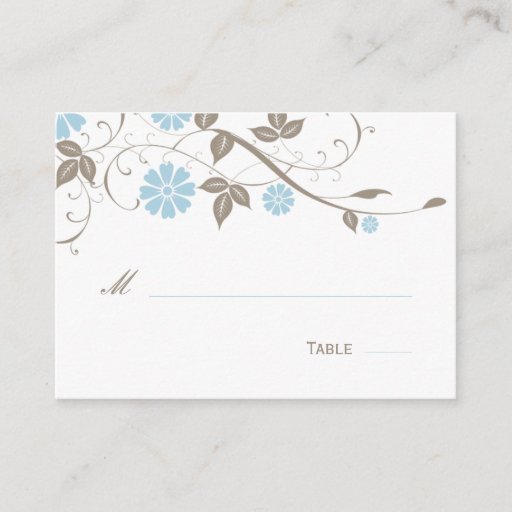 Customizable Modern Floral Place Card - Aqua Blue Business Cards
