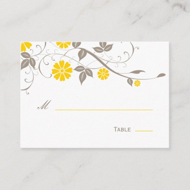Modern Floral Place Card - Mustard (Front)