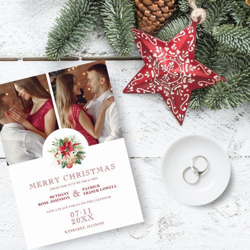 Modern Floral Poinsettias Bouquet Christmas Photos Save The Date