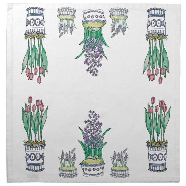 Modern Floral Pots Napkin Set (Front)