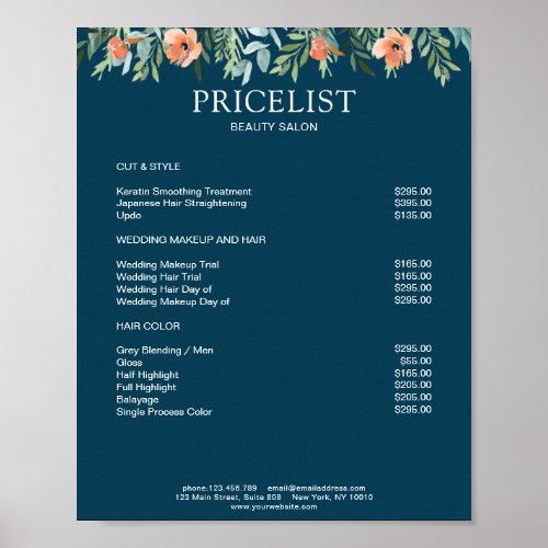 Modern Floral Price List Poster