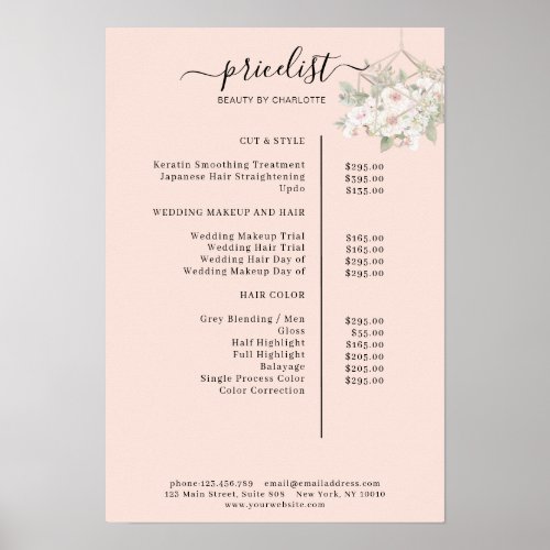 Modern floral price list Poster
