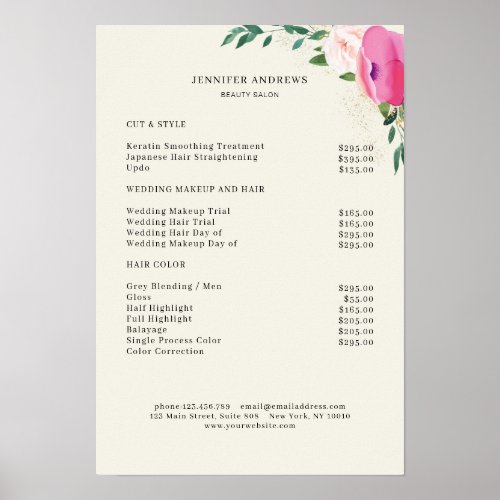 Modern Floral Price List Poster