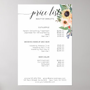 Modern,  floral price list Poster