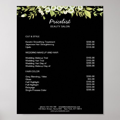 Modern Floral Price List Poster