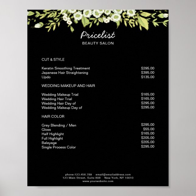 Modern Floral Price List Poster (Front)