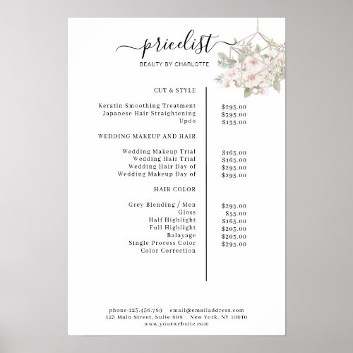 Modern floral price list Poster