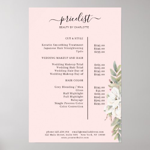 Modern Floral Price List Poster