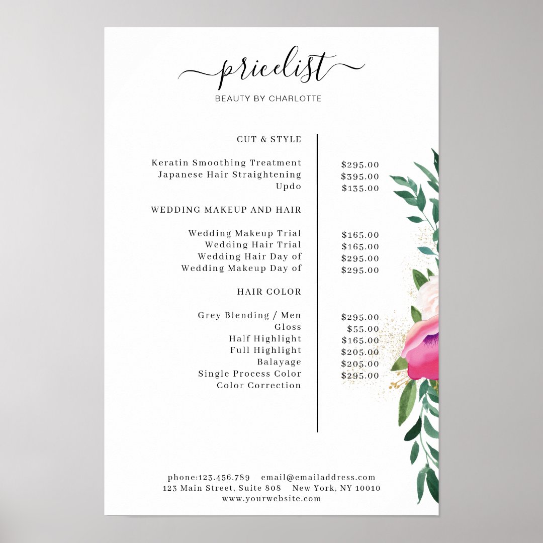 Modern Floral Price List Poster | Zazzle