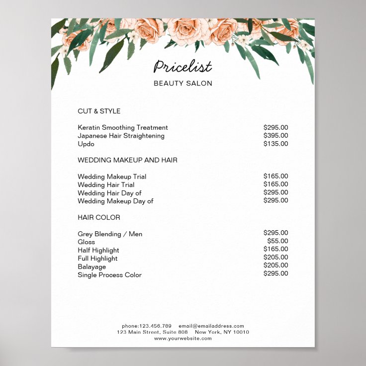 Modern Floral Price List Poster | Zazzle