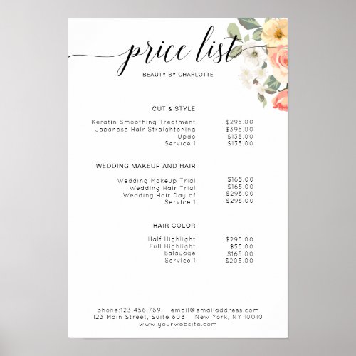 Modern  floral price list Poster