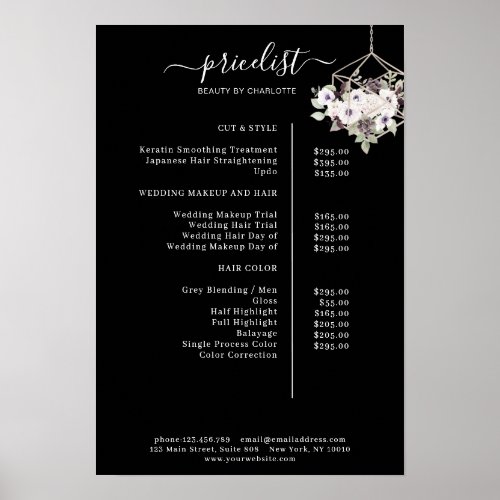 Modern floral price list Poster