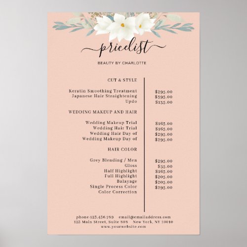 Modern Floral Price List Poster