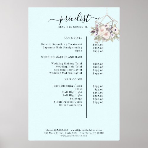 Modern floral price list Poster