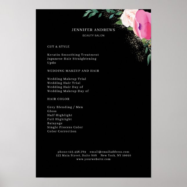 Modern Floral Price List Poster (Front)