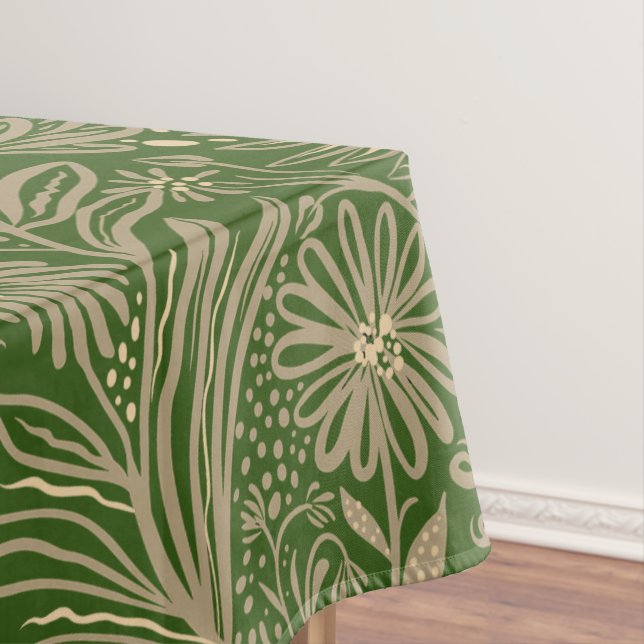 Modern | FLORAL print | Beige on Green Tablecloth (In Situ)