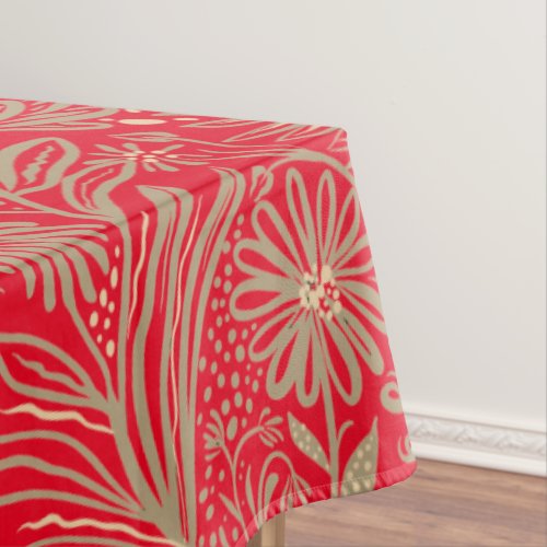 Modern  FLORAL print  Beige on Red Tablecloth
