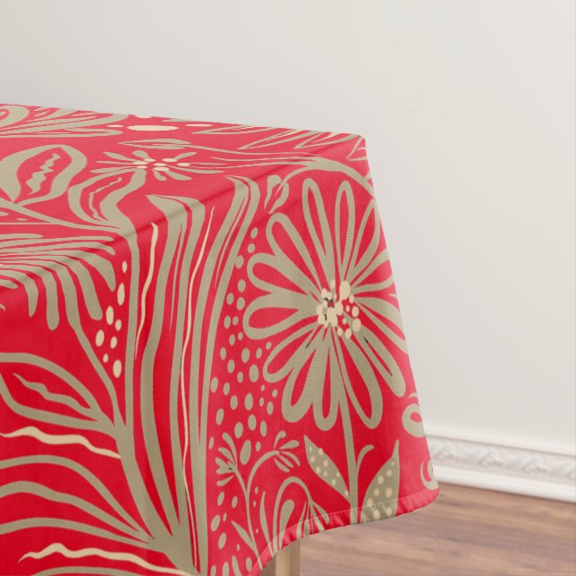 Modern | FLORAL print | Beige on Red Tablecloth (In Situ)