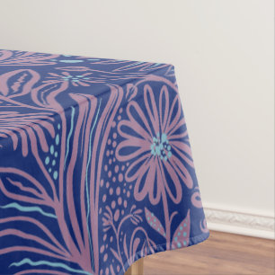 Modern FLORAL print Mauve on Royal Blue Tablecloth