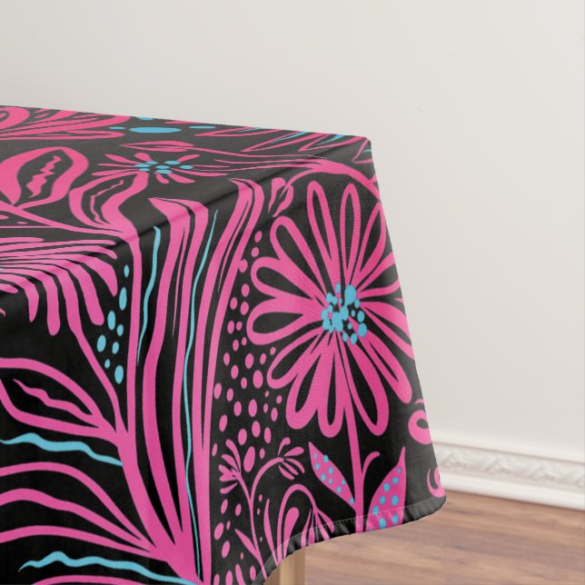 Modern | FLORAL print | Pink on Black Tablecloth (In Situ)