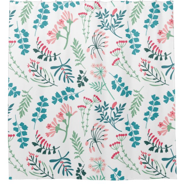 Modern Floral Print Shower Curtain (Front)