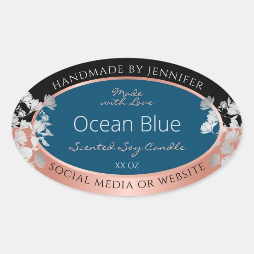 Modern Floral Product Labels Ocean Blue Rose Gold