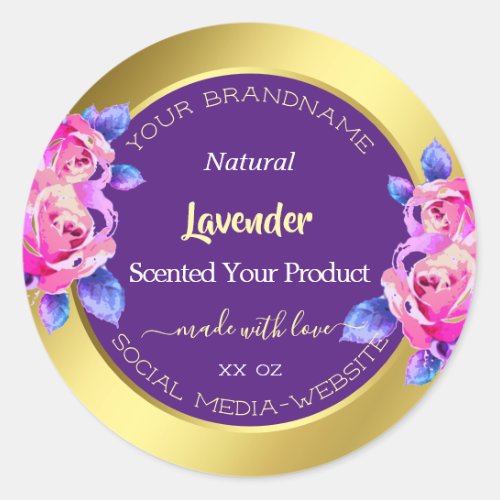Modern Floral Product Packaging Labels Gold Purple