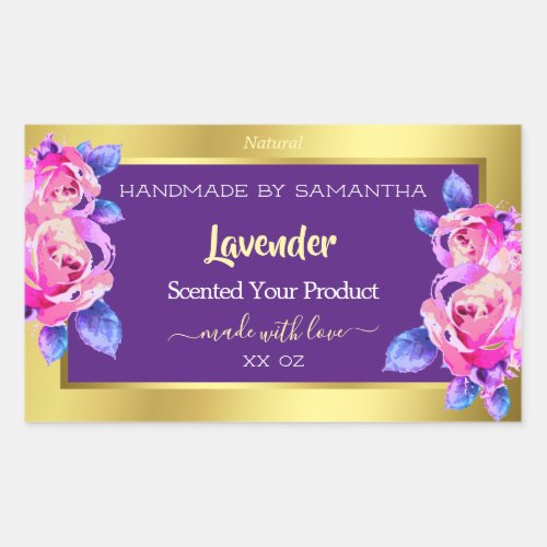 Modern Floral Product Packaging Labels Gold Purple