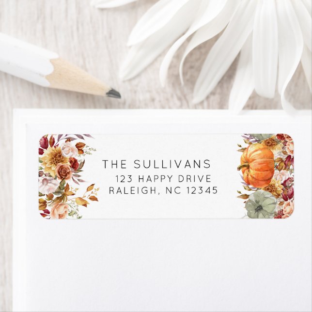 Modern Floral Pumpkin Rustic Thanksgiving Dinner Label (Insitu)