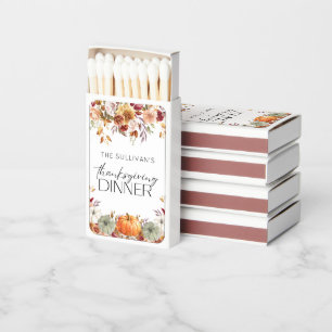 Modern Floral Pumpkin Rustic Thanksgiving Dinner Matchboxes