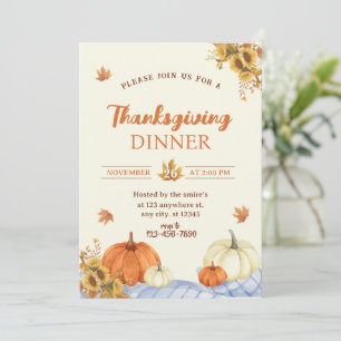 Modern Floral Pumpkin Thanksgiving Dinner Feast Invitation