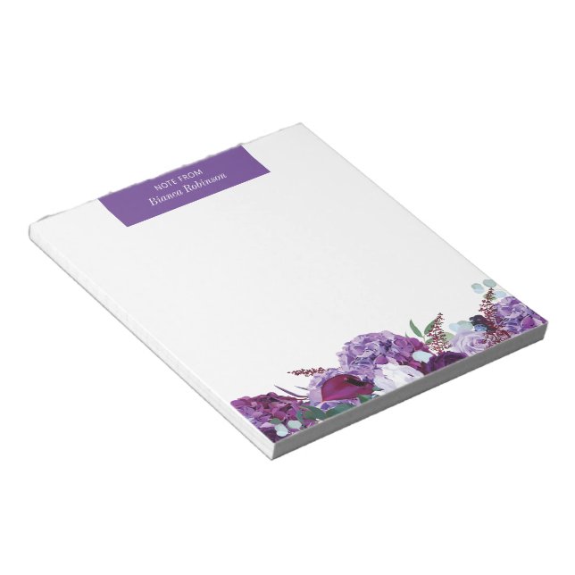 Modern Floral Purple Botanical Personalized Notepad (Angled)