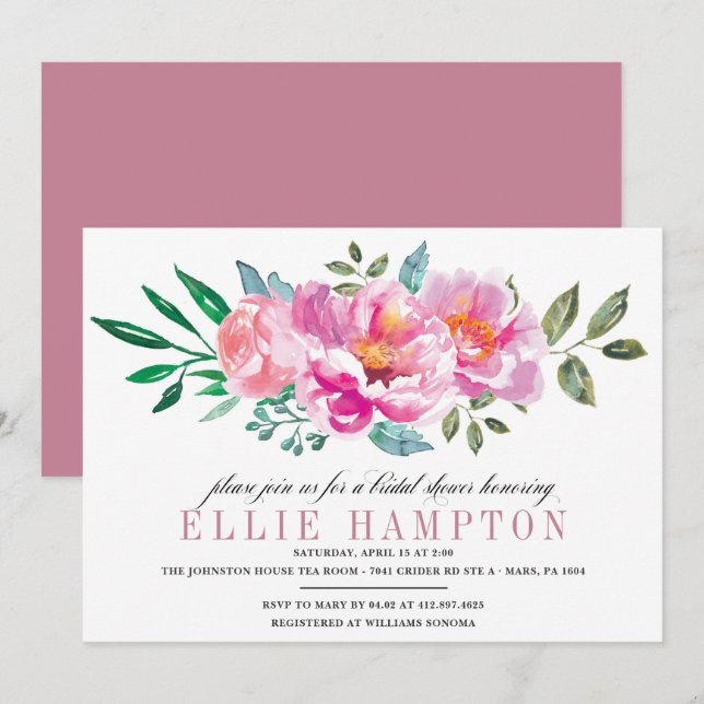 Modern Floral Purple Bridal Shower Invitation (Front/Back)