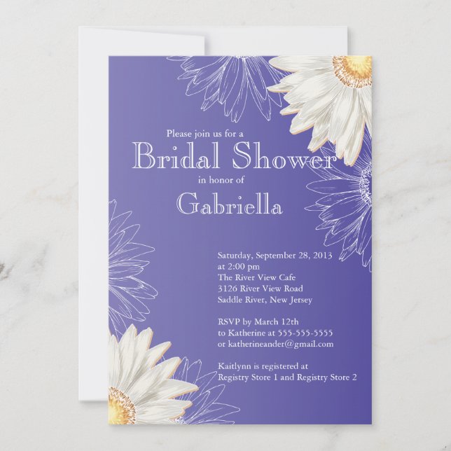Modern Floral Purple Daisy Bridal Shower Invitation (Front)