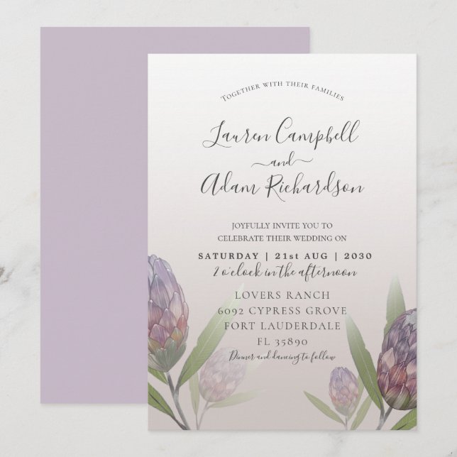 Modern Floral  Purple Floral Wedding Invitation (Front/Back)