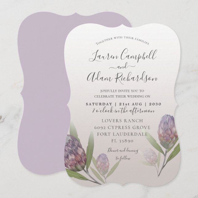 Modern Floral  Purple Floral Wedding Invitation (Front/Back)
