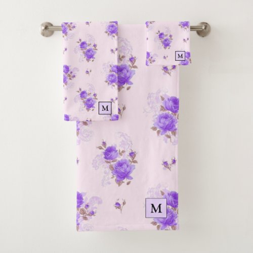 Modern Floral Purple Rose Bath Towel Set