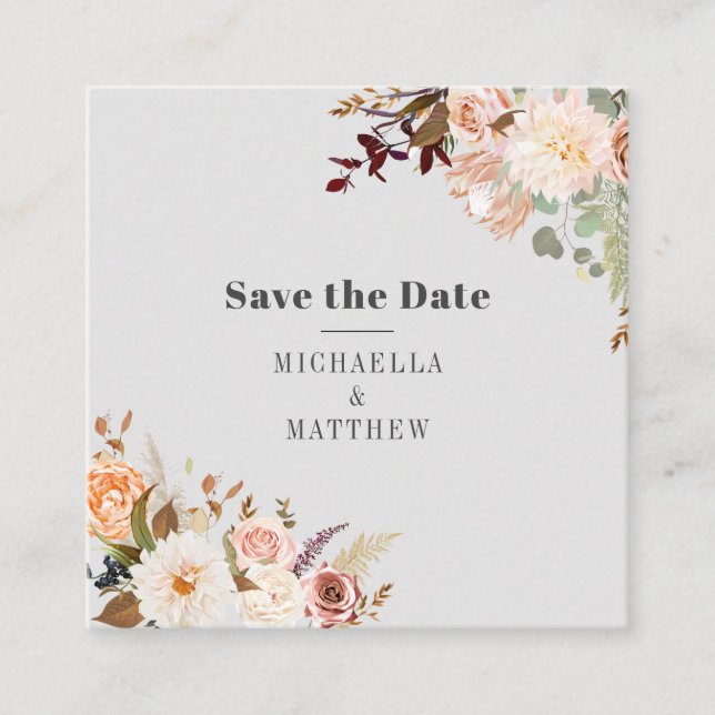 Modern Floral QR Code Save the Date Announcement (Front)