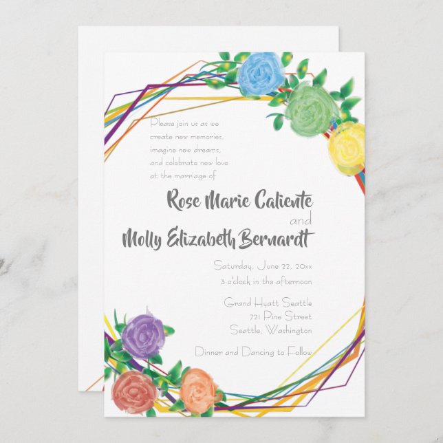 Modern Floral Rainbow Geometric Wedding Invitation (Front/Back)
