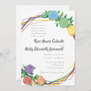 Modern Floral Rainbow Geometric Wedding Invitation
